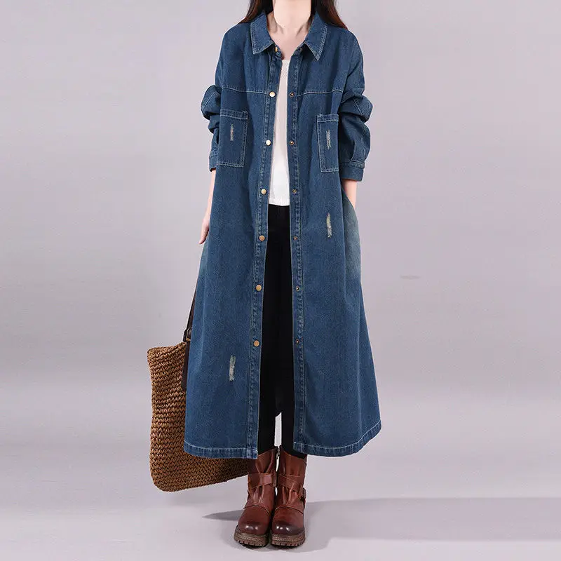 Women Big Size Loose Single Breasted Denim Trench Coat Ladies Casual Oversize Vintage Long Denim Windbreaker Jaqueta femme f1973
Women Big Size Loose Single Breasted Denim Trench Coat Ladies Casual Oversize Vintage Long Denim Windbreaker Jaqueta femme f1973