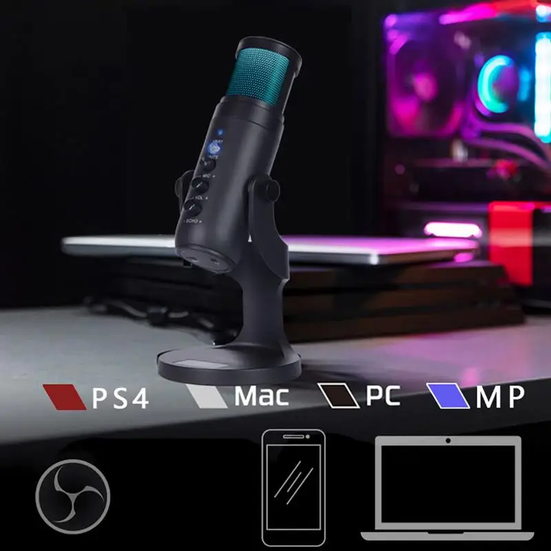 Конденсаторный микрофон RGB для ноутбуков iPhone Android, профессиональный USB-микрофон с разъемом для наушников для игрового потокового видео
Конденсаторный микрофон RGB для ноутбуков iPhone Android, профессиональный USB-микрофон с разъемом для наушников для игрового потокового видео