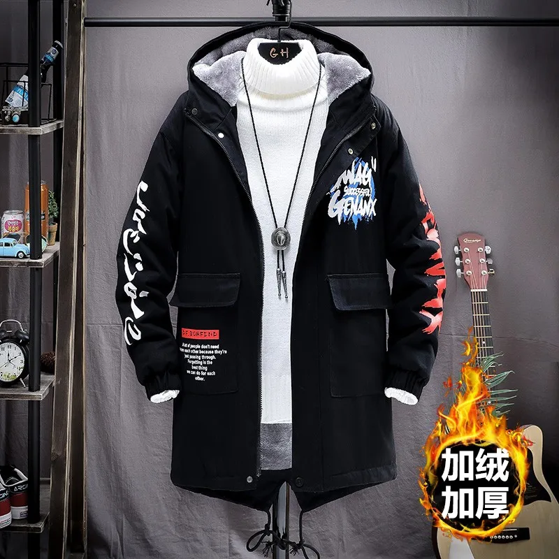 Men's Windbreaker Thickened With Velvet Hooded Jacket High Street Print Letters Overcoat Casual Long Trench Coat Male
Men's Windbreaker Thickened With Velvet Hooded Jacket High Street Print Letters Overcoat Casual Long Trench Coat Male