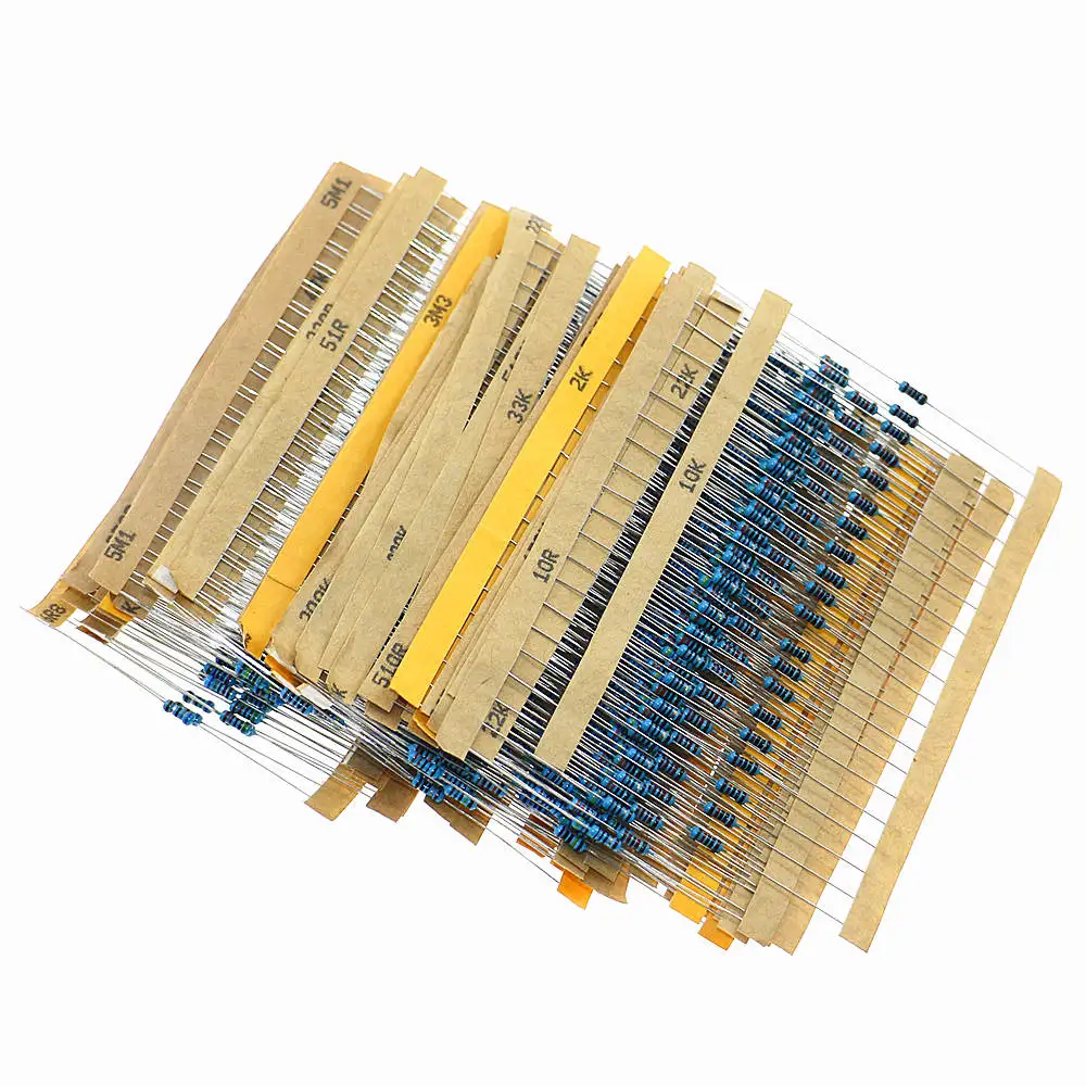 1000Pcs 50Value 5 Color ring resistor 1% 1/4W 1Ω~10MΩ Metal Film Resistor Resistance Assortment Kit pack
1000Pcs 50Value 5 Color ring resistor 1% 1/4W 1Ω~10MΩ Metal Film Resistor Resistance Assortment Kit pack
