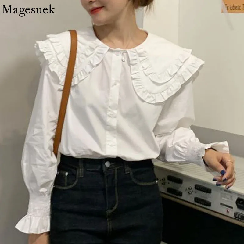 Vintage Big Lapel Ruffles White Women's Shirt Casual Cotton Long Sleeve Shirts Women Blouse New Fashion Tops Blusas Mujer 12392
Vintage Big Lapel Ruffles White Women's Shirt Casual Cotton Long Sleeve Shirts Women Blouse New Fashion Tops Blusas Mujer 12392