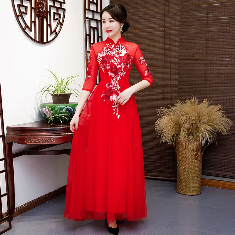 Novelty Clothing Women Fashion Fluffy Qipao Wedding Evening Party Stage Show Dress Chinese Retro Red Embroidery Cheongsam
Novelty Clothing Women Fashion Fluffy Qipao Wedding Evening Party Stage Show Dress Chinese Retro Red Embroidery Cheongsam