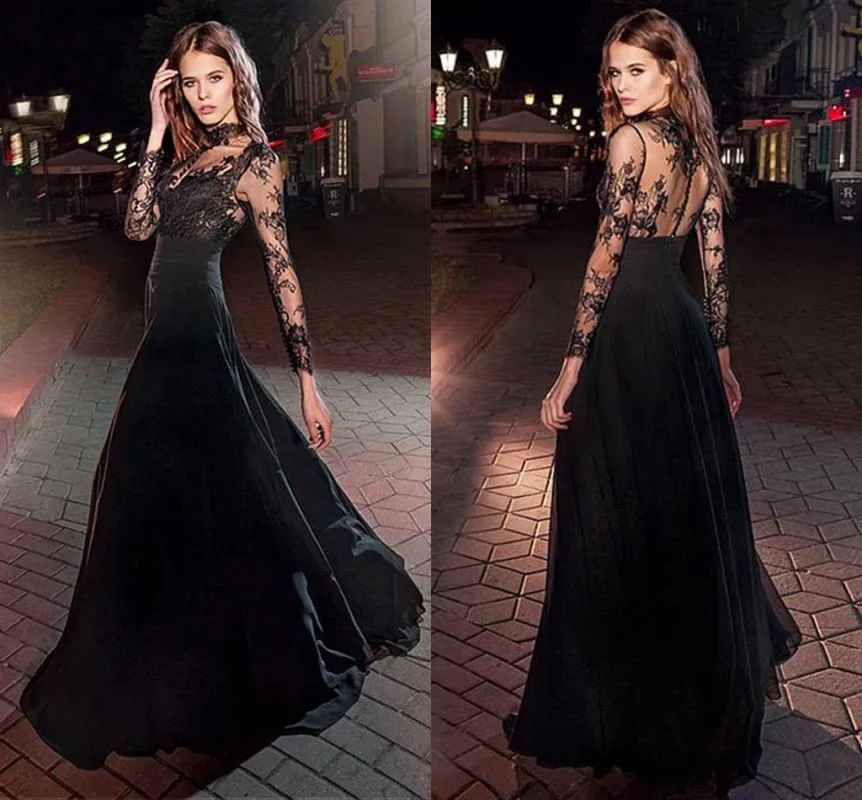 Black Long Illusion Sleeve Evening Dress Appliques Lace High Neck Prom Formal Gown Elegant Vestidos Fiesta Robe De Soiree
Black Long Illusion Sleeve Evening Dress Appliques Lace High Neck Prom Formal Gown Elegant Vestidos Fiesta Robe De Soiree