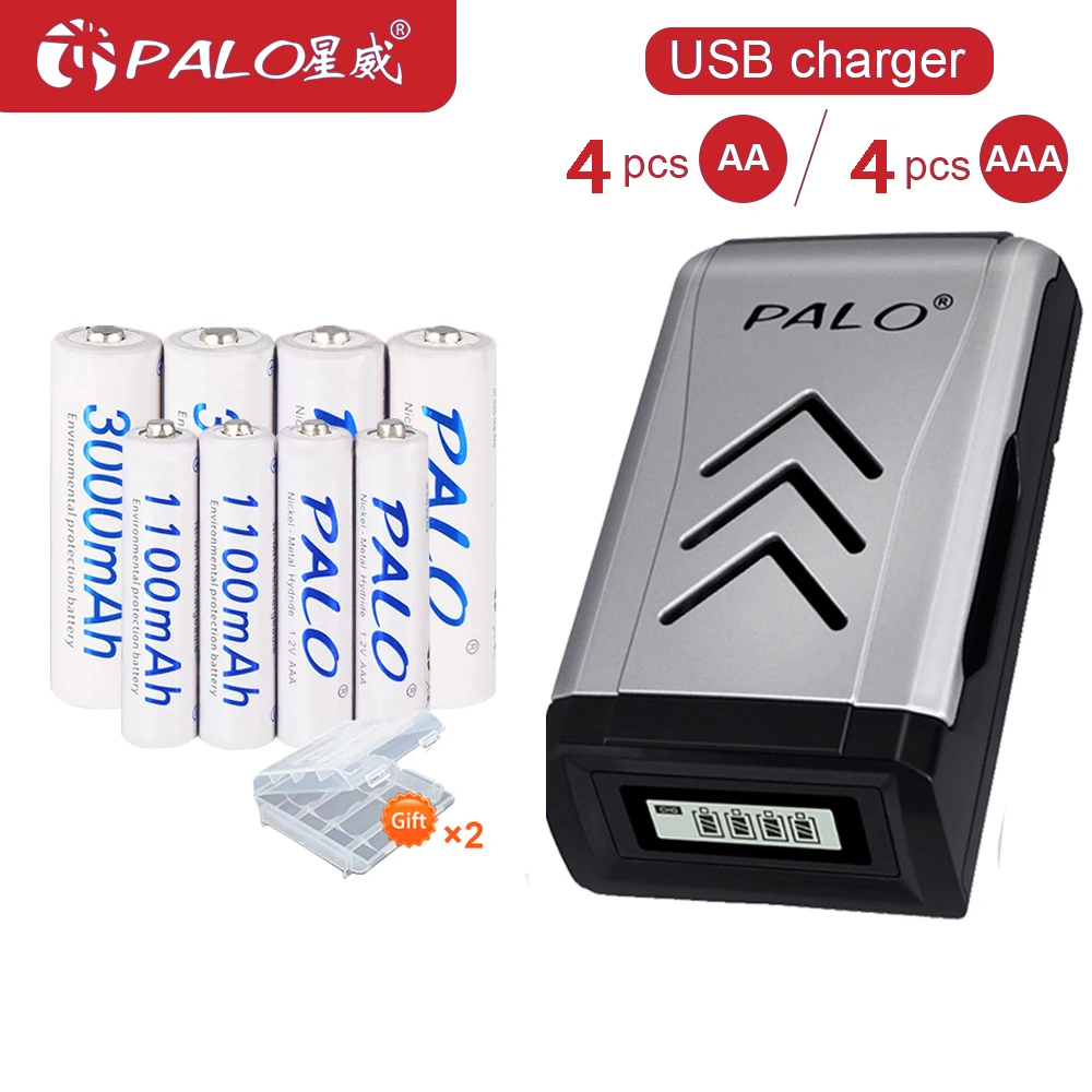 PALO 1.2V AA AAA Batteries, AA Rechargeable Battery 3000mah + 1.2v AAA Rechargeable Batteries 1100mah with USB Smart Charger
PALO 1.2V AA AAA Batteries, AA Rechargeable Battery 3000mah + 1.2v AAA Rechargeable Batteries 1100mah with USB Smart Charger
