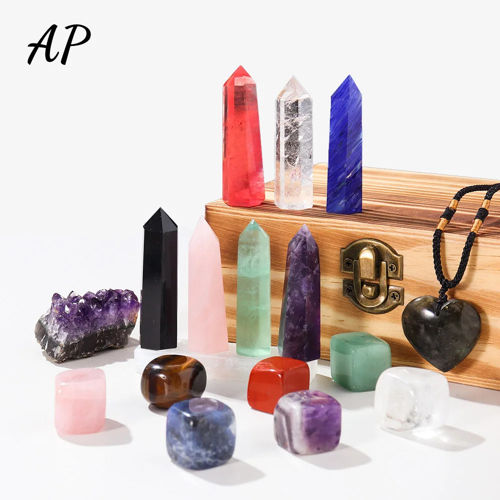 17PC/Set Natural Seven Chakra Crystal Gift Box Set Amethyst Cluster Energy Gem Rose Quartz Wand Tower Decorate
17PC/Set Natural Seven Chakra Crystal Gift Box Set Amethyst Cluster Energy Gem Rose Quartz Wand Tower Decorate