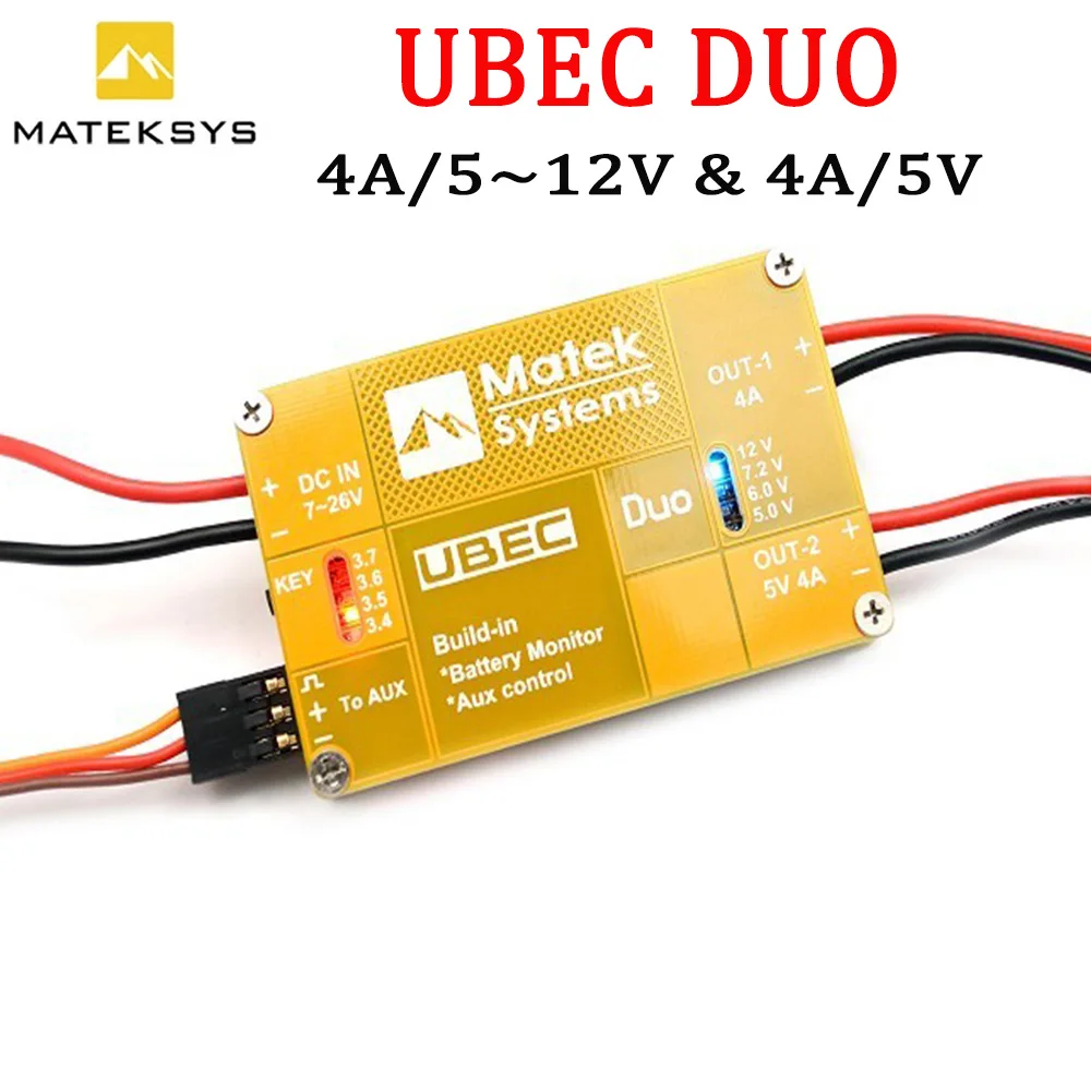 Matek System UBEC DUO 4A/5~12V& 4A/5V For RC Quadcopter RC Airplane RC Multicopter UBEC Power Model
Matek System UBEC DUO 4A/5~12V& 4A/5V For RC Quadcopter RC Airplane RC Multicopter UBEC Power Model