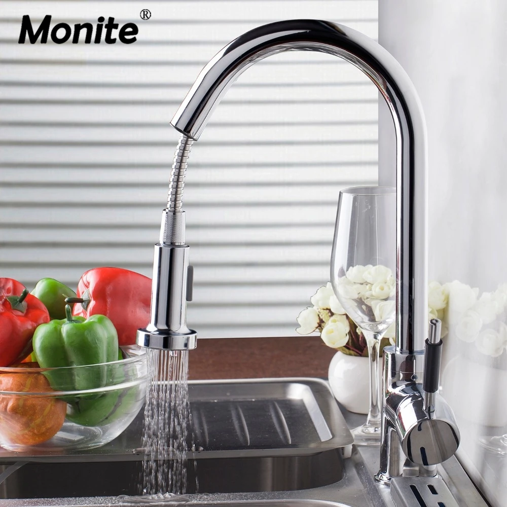 Monite Chrome Polished Pull Out Kitchen Faucet Deck Mounted Kitchen Water Taps w/ Hot and Cold Water Single Handle Faucet
Monite Chrome Polished Pull Out Kitchen Faucet Deck Mounted Kitchen Water Taps w/ Hot and Cold Water Single Handle Faucet