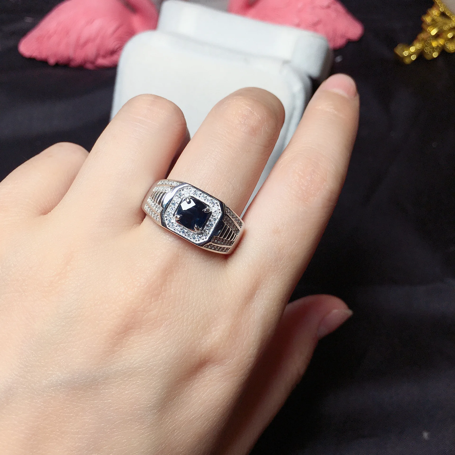 real s925 pure silver man ring with diamonds new style simple jewelry natural sapphire men's ring
real s925 pure silver man ring with diamonds new style simple jewelry natural sapphire men's ring