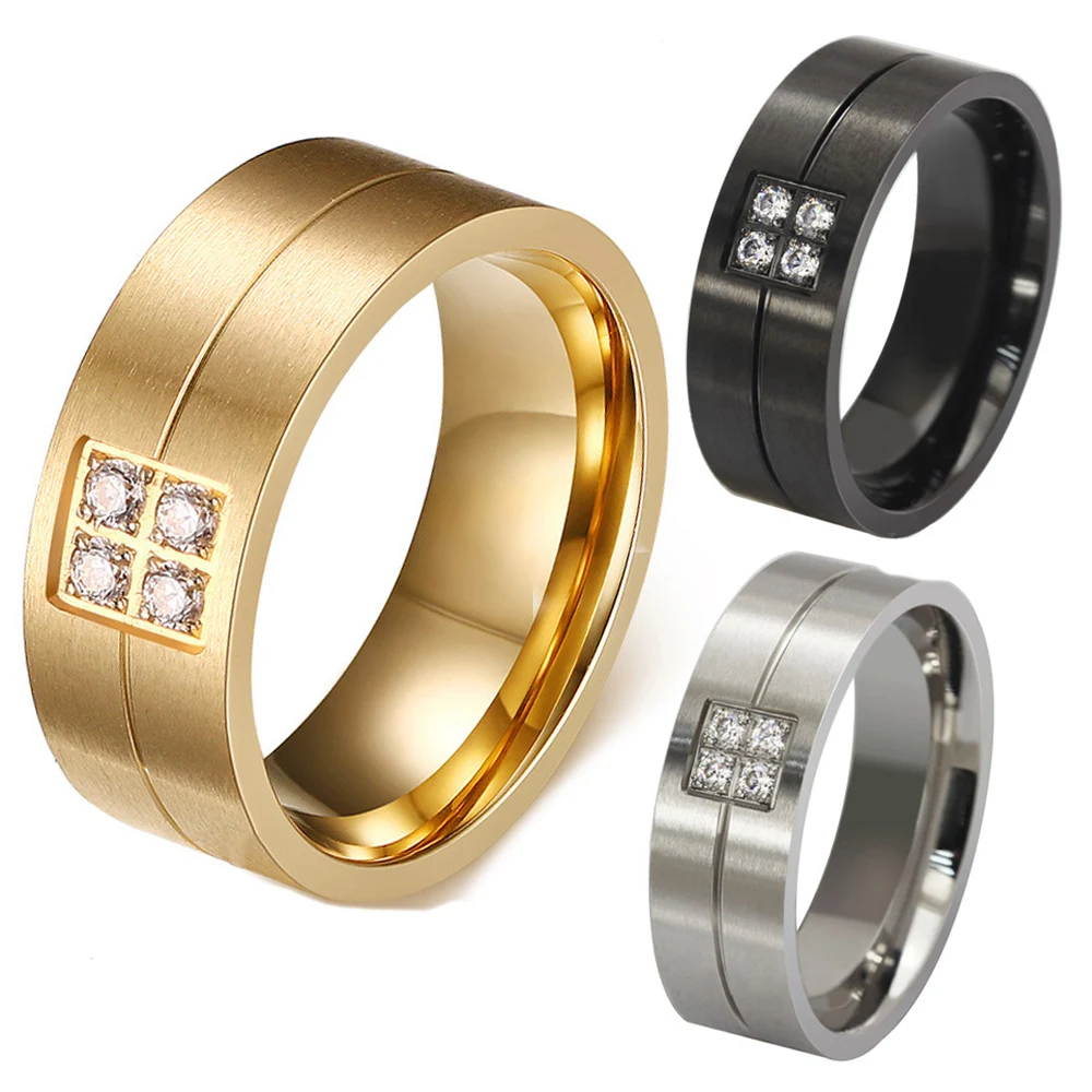 8MM Fashion Men's Matte Titanium Steel Ring Four Cubic Zirconia Black Gold Color Wedding Bands Rings for Women Man
8MM Fashion Men's Matte Titanium Steel Ring Four Cubic Zirconia Black Gold Color Wedding Bands Rings for Women Man