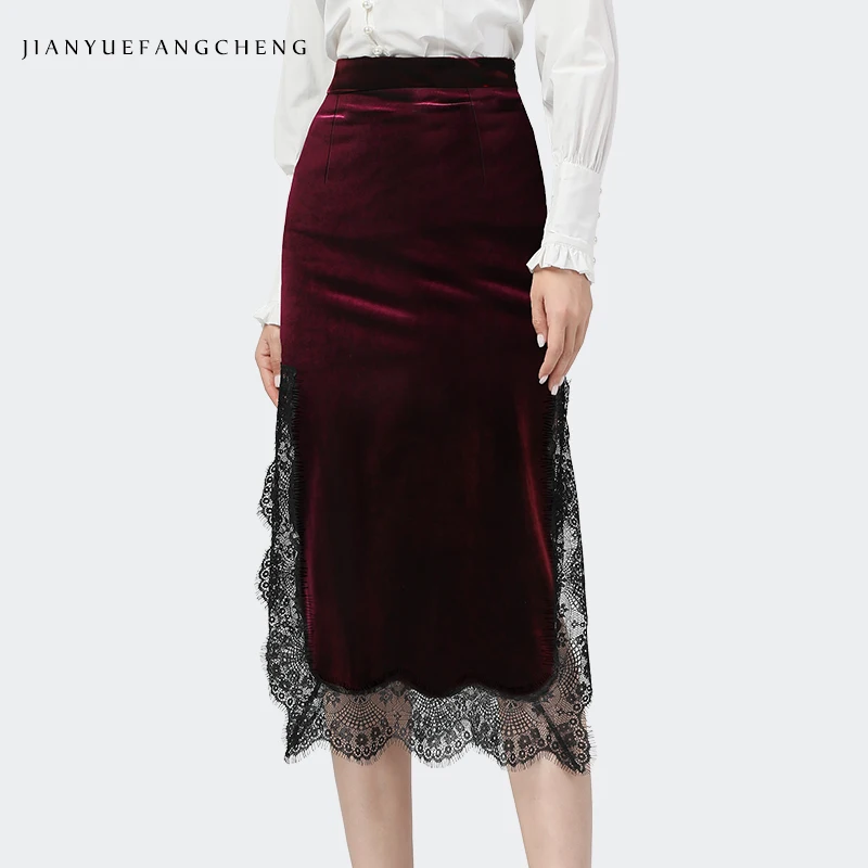 Autumn Winter New Women' Vintage Velour Pencil Skirt With Lace Edges Side Slit Wine Red Ladylike Mid-Length Wrapped Skirt
Autumn Winter New Women' Vintage Velour Pencil Skirt With Lace Edges Side Slit Wine Red Ladylike Mid-Length Wrapped Skirt