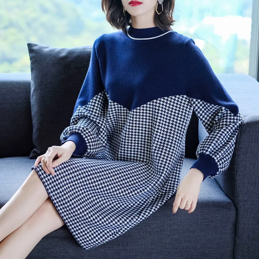 2023 Vintage Female Houndstooth Midi Dress Autumn Winter Long Sleeve Sweater Dress Elegant Women Bodycon Party Evening Vestido
2023 Vintage Female Houndstooth Midi Dress Autumn Winter Long Sleeve Sweater Dress Elegant Women Bodycon Party Evening Vestido