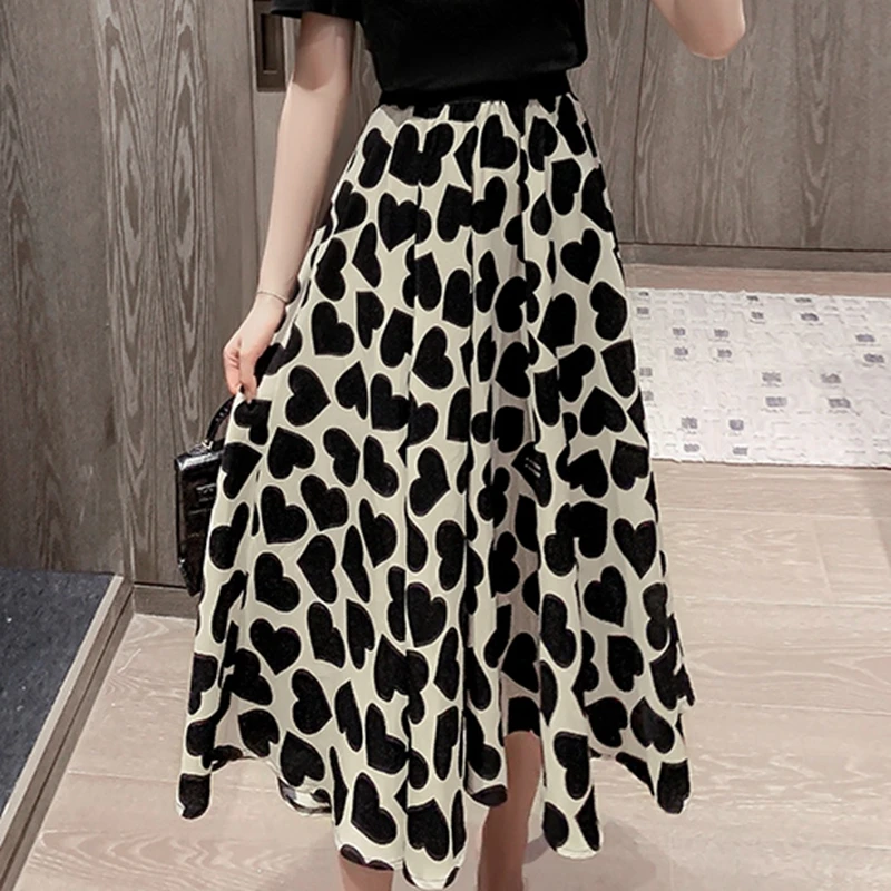 Summer Women Peach Heart Print Chiffon Skirts High Waist Casual Midi Long Skirts Ladies Fashion A-Line Big Swing skirt
Summer Women Peach Heart Print Chiffon Skirts High Waist Casual Midi Long Skirts Ladies Fashion A-Line Big Swing skirt