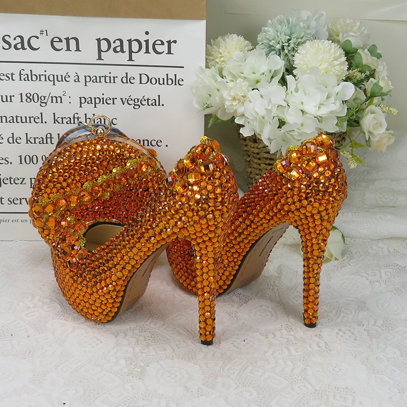 BaoYaFang Orange crystal Womens Wedding shoes with macthing bags high heels platform shoes and purse woman High shoes
BaoYaFang Orange crystal Womens Wedding shoes with macthing bags high heels platform shoes and purse woman High shoes