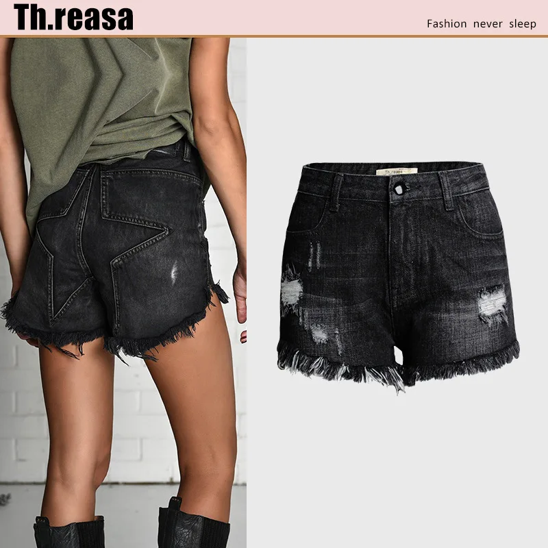 Summer Cotton Black Women's Denim Shorts Cat Must Fold Grinding Hair-trimmed Five-pointed Star In High-waisted Denim Shorts
Summer Cotton Black Women's Denim Shorts Cat Must Fold Grinding Hair-trimmed Five-pointed Star In High-waisted Denim Shorts