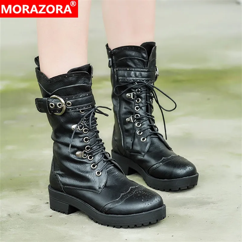 MORAZORA 2022 hot Motorcycle Boots round toe buckle lace up autumn winter square heels platform shoes punk ankle boots women
MORAZORA 2022 hot Motorcycle Boots round toe buckle lace up autumn winter square heels platform shoes punk ankle boots women