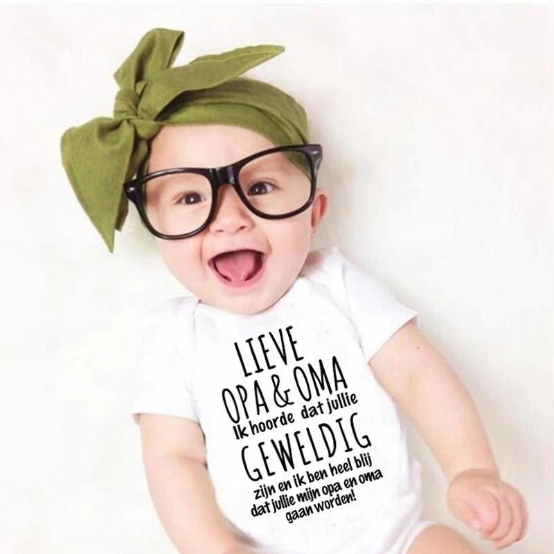 2021 Funny Baby Bodysuit LIEVE OPA & OMA Ik Hoorde Dat Jullie Print Newborn Baby Pregnancy Announcement Bodysuit Casual Wear
2021 Funny Baby Bodysuit LIEVE OPA & OMA Ik Hoorde Dat Jullie Print Newborn Baby Pregnancy Announcement Bodysuit Casual Wear