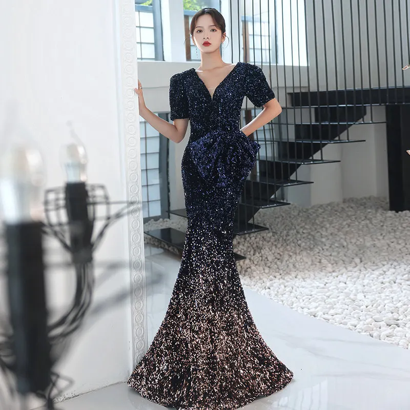 Evening Dress Sequins Luxurious Empire Short Sleeves Floor-Length V-Neck Lace Up Simple Mermaid Woman Formal Party Gowns A1831
Evening Dress Sequins Luxurious Empire Short Sleeves Floor-Length V-Neck Lace Up Simple Mermaid Woman Formal Party Gowns A1831