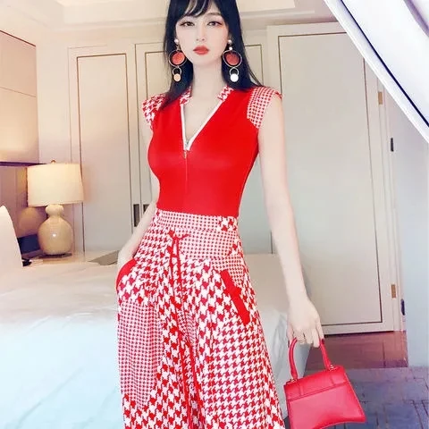 2022 Summer Women's Blazer Zipper Coat 2 Pieces Elegant Sleeveless Jacket with Wide Leg Plaid Pants Office Ladies Blazer Set
2022 Summer Women's Blazer Zipper Coat 2 Pieces Elegant Sleeveless Jacket with Wide Leg Plaid Pants Office Ladies Blazer Set