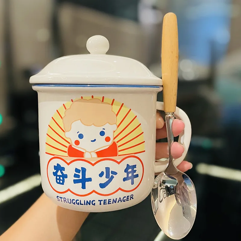 620ml Vintage Imitation Enamel Cup Large Capacity Ceramic Drinking Cup with Lid Spoon Student Mug Household Breakfast Milk Cup
620ml Vintage Imitation Enamel Cup Large Capacity Ceramic Drinking Cup with Lid Spoon Student Mug Household Breakfast Milk Cup