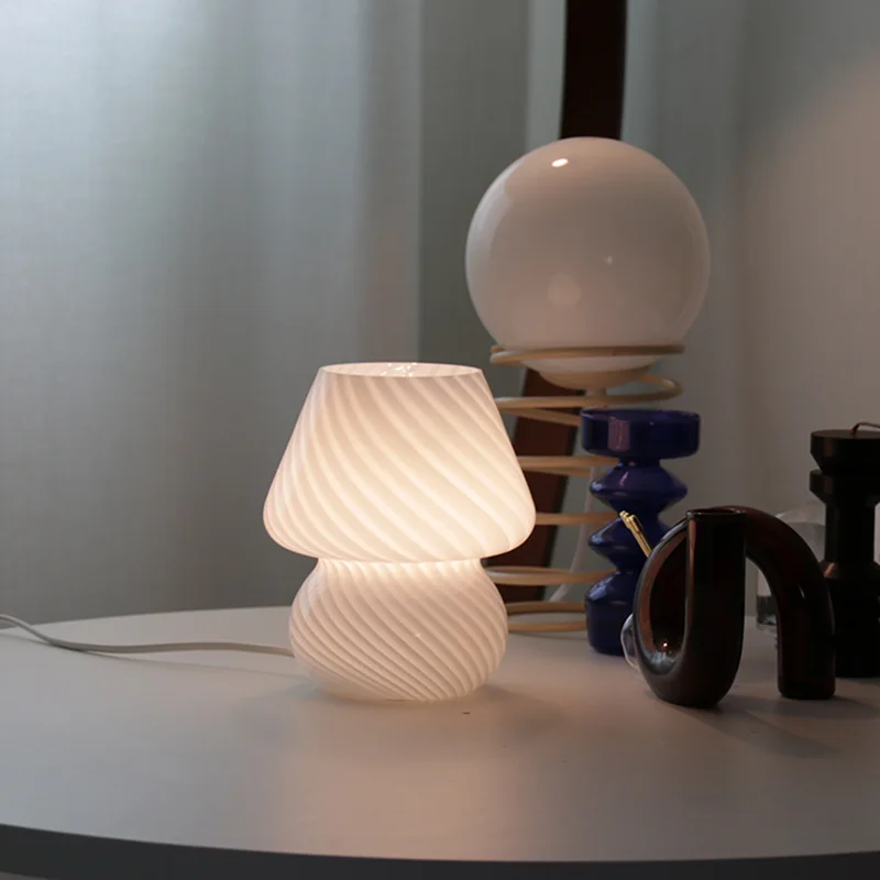 Glass LED Table Lamp Korean Ins Style Striped Mushroom Desk Lamp for Bedroom Bedside Children's Room Decoration Night Lamp E27
Glass LED Table Lamp Korean Ins Style Striped Mushroom Desk Lamp for Bedroom Bedside Children's Room Decoration Night Lamp E27