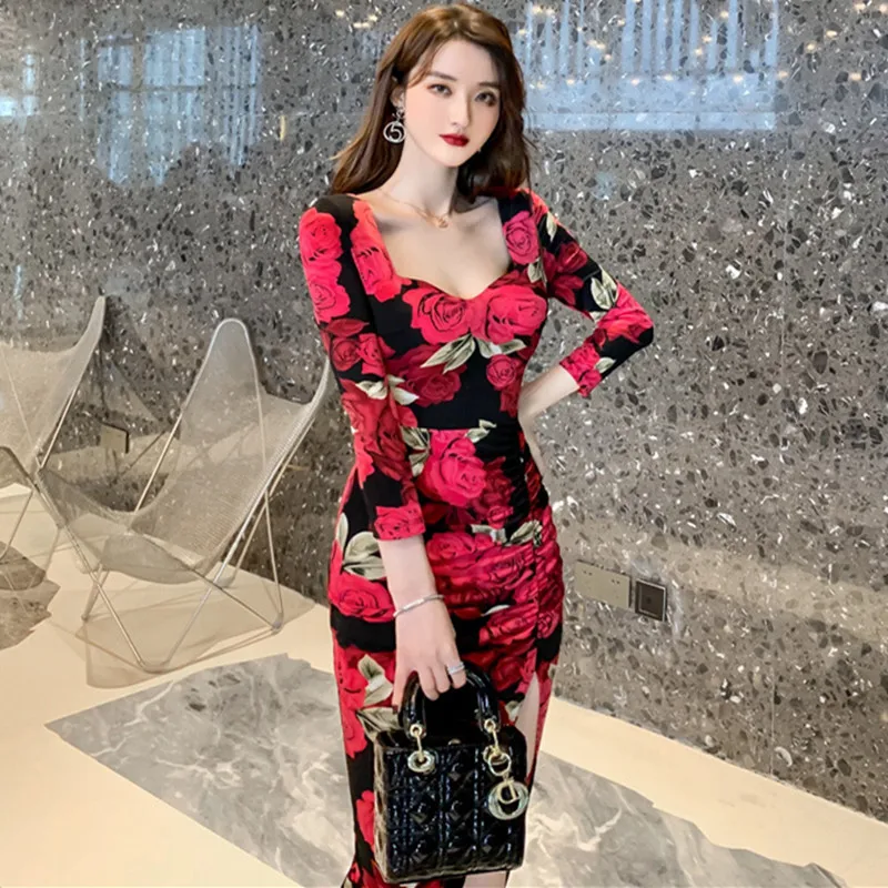 Spring Bodycon Maxi Dresses Elegant Square Collar Full Sleeve Slim Draped Split Dress Women Print Sexy Party Ladies Vestidos
Spring Bodycon Maxi Dresses Elegant Square Collar Full Sleeve Slim Draped Split Dress Women Print Sexy Party Ladies Vestidos