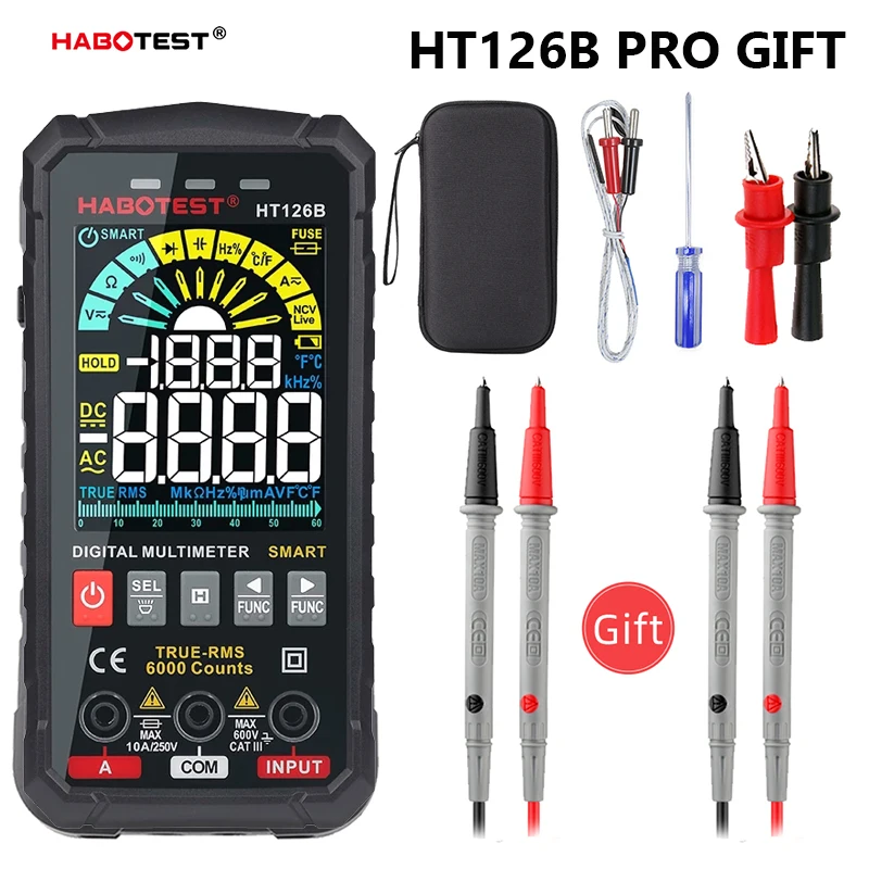 HABOTEST HT126 AC/DC 6000COUNTS Digital Clamp Meter Multimeter True RMS High Precision Capacitance NCV Ohm Hz Tester with Clips
HABOTEST HT126 AC/DC 6000COUNTS Digital Clamp Meter Multimeter True RMS High Precision Capacitance NCV Ohm Hz Tester with Clips