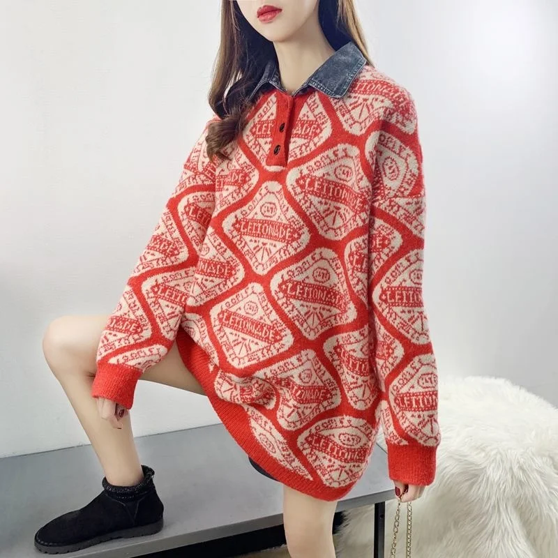 Korea Chic Women Red Sweater 2021 Autumn New Loose Letter Print Outer Wear Pullover Knitting Top Female Fashion
Korea Chic Women Red Sweater 2021 Autumn New Loose Letter Print Outer Wear Pullover Knitting Top Female Fashion