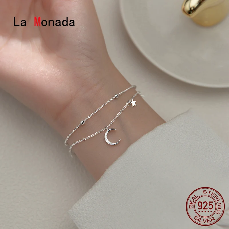 La Monada 16+3cm Layered Women Bracelet Silver On Hand Chain Bracelet Star Moon Charm 925 Silver Bracelet For Women Girls Female
La Monada 16+3cm Layered Women Bracelet Silver On Hand Chain Bracelet Star Moon Charm 925 Silver Bracelet For Women Girls Female