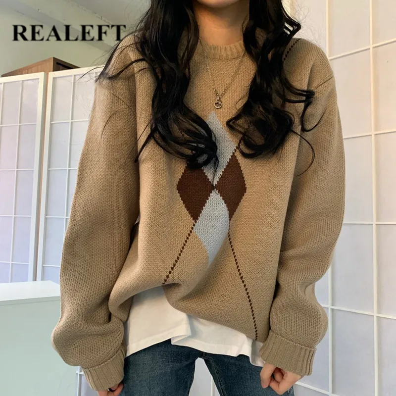 REALEFT 2021 New Winter Women's Sweater Vintage Long Sleeve Diamond Pattern Round Neck Casual Loose Ladies Knitting Pullovers
REALEFT 2021 New Winter Women's Sweater Vintage Long Sleeve Diamond Pattern Round Neck Casual Loose Ladies Knitting Pullovers