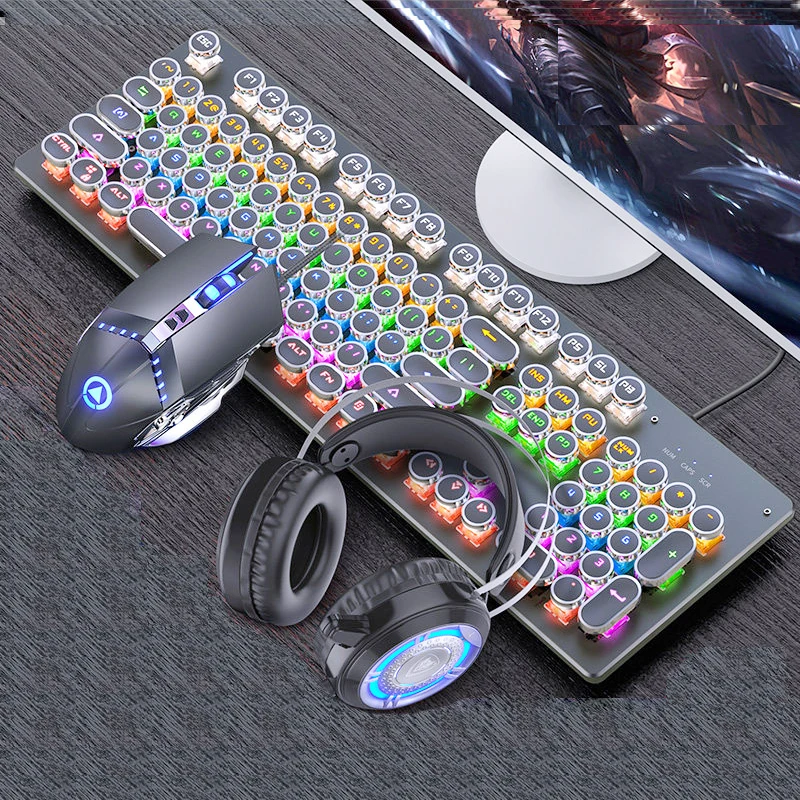 Mechanical Keyboard Black Axis Blue Switch Retro Punk Gaming Keyboard Mouse Headphone Three Piece Set Cable for Desktop Loptap
Mechanical Keyboard Black Axis Blue Switch Retro Punk Gaming Keyboard Mouse Headphone Three Piece Set Cable for Desktop Loptap