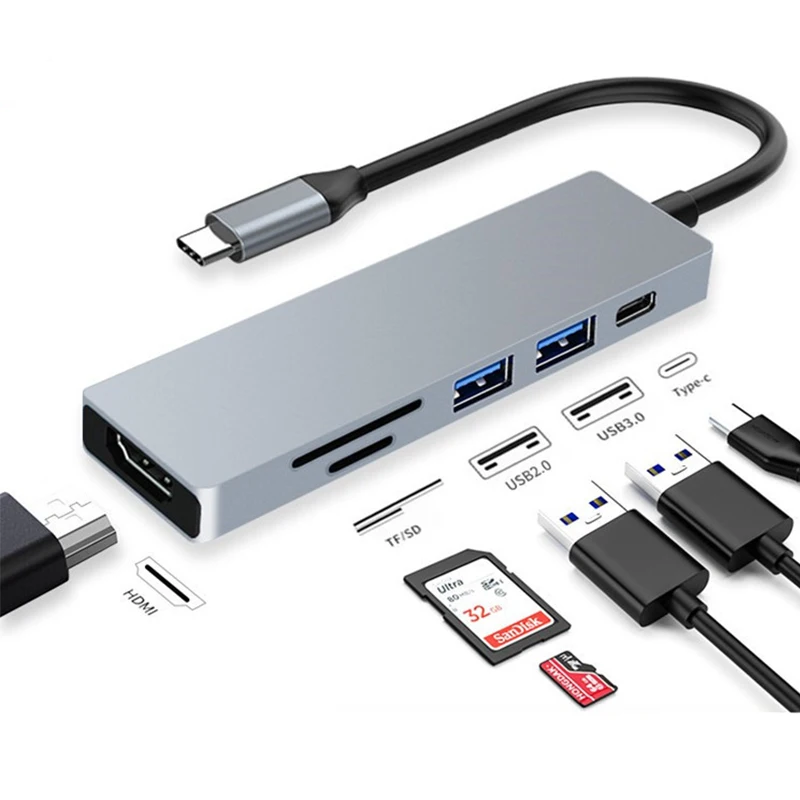 USB C Adapter for Macbook, 6 in 1 USB C to HDMI Multiport Adapter Compatible with USB C Laptops and Other Type C devices
USB C Adapter for Macbook, 6 in 1 USB C to HDMI Multiport Adapter Compatible with USB C Laptops and Other Type C devices