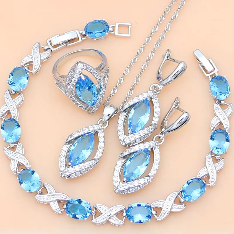 Rhombic Blue Crystal 925 Sterling Silver Jewelry Sets Women Earrings/Pendant/Necklace/Ring/Bracelet
Rhombic Blue Crystal 925 Sterling Silver Jewelry Sets Women Earrings/Pendant/Necklace/Ring/Bracelet