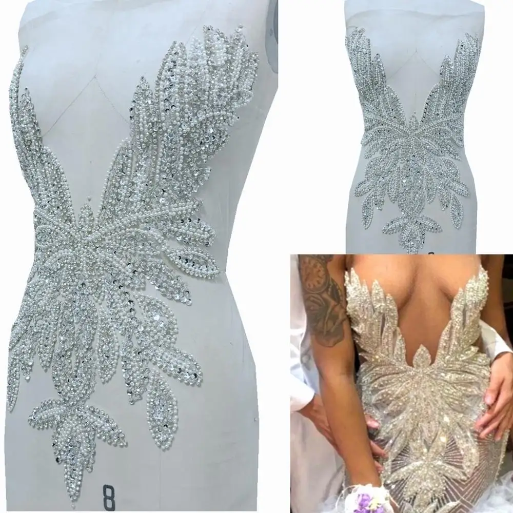 Handmade silver rhinestones applique sew on sequins beads trim patches for wedding dress accessory
Handmade silver rhinestones applique sew on sequins beads trim patches for wedding dress accessory