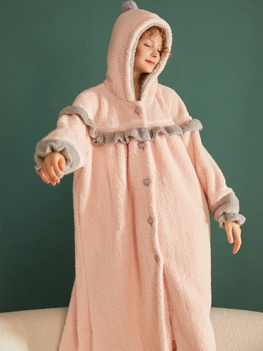 Hanxiuju Warm Winter Hooded Thicken Flannel Long Robes For Women Loose Long Cardigan Nightshirts Girls Gifts Homewear
Hanxiuju Warm Winter Hooded Thicken Flannel Long Robes For Women Loose Long Cardigan Nightshirts Girls Gifts Homewear