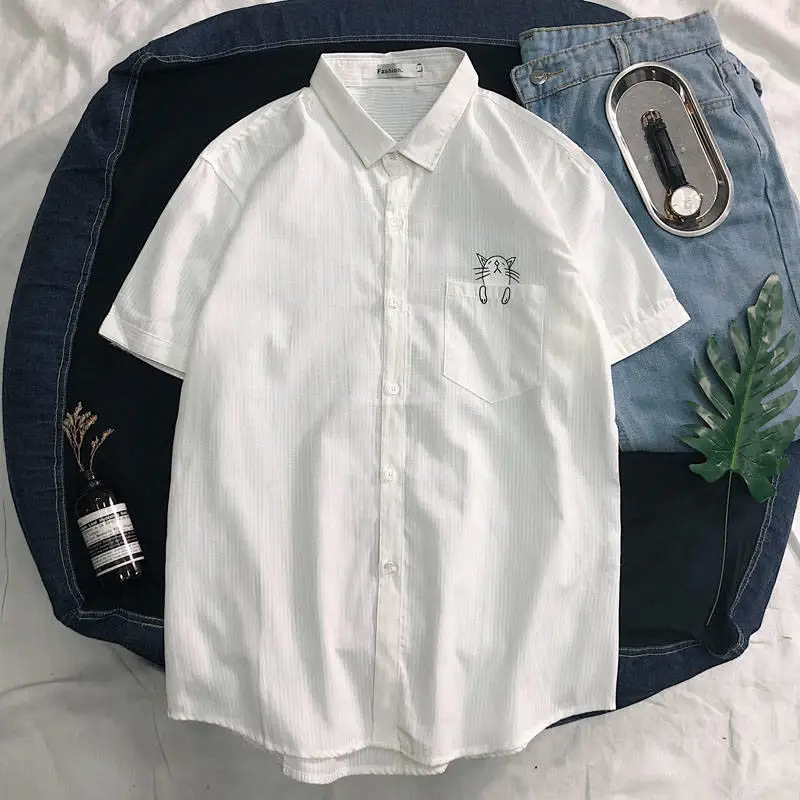 Men's Cardigan Square Collar Stripe Embroidery Comfortable Material Short Sleeve Shirts Small Fresh Loose Male Summer Tops
Men's Cardigan Square Collar Stripe Embroidery Comfortable Material Short Sleeve Shirts Small Fresh Loose Male Summer Tops