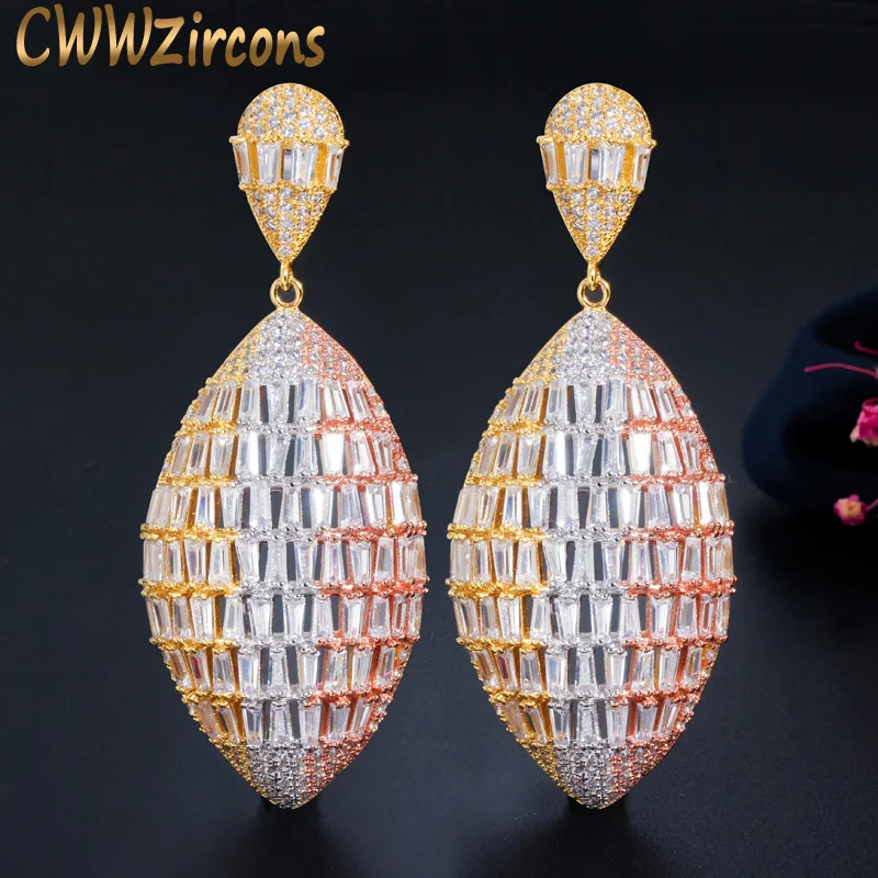 CWWZircons Luxury Big Dangle Drop Baguette Leaf Cubic Zirconia 3 Tone African Gold Plated Wedding Women Dress Earrings CZ671
CWWZircons Luxury Big Dangle Drop Baguette Leaf Cubic Zirconia 3 Tone African Gold Plated Wedding Women Dress Earrings CZ671