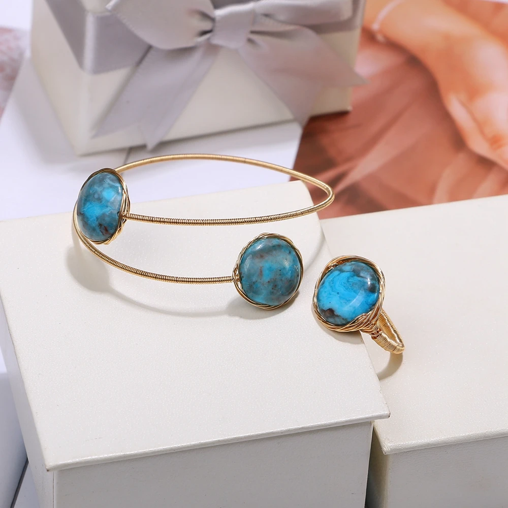 ShinyGem Baroque Natural Blue Agate Fashion Jewelry 14K Electroplated Gold Wire Handmade Bracelet And Ring Set For Women
ShinyGem Baroque Natural Blue Agate Fashion Jewelry 14K Electroplated Gold Wire Handmade Bracelet And Ring Set For Women