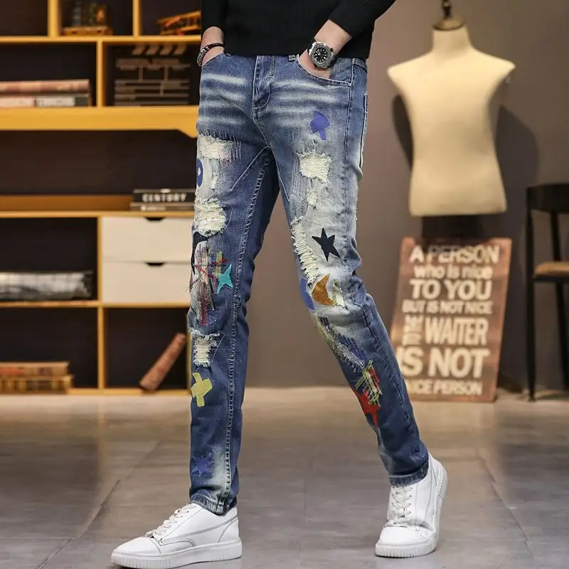 Korea Version Men’s Beggar Style Dirty Blue Jeans,Stylish Slim Ripped Jeans,High Quality Printing Jeans,Sexy Street Jeans;
Korea Version Men’s Beggar Style Dirty Blue Jeans,Stylish Slim Ripped Jeans,High Quality Printing Jeans,Sexy Street Jeans;