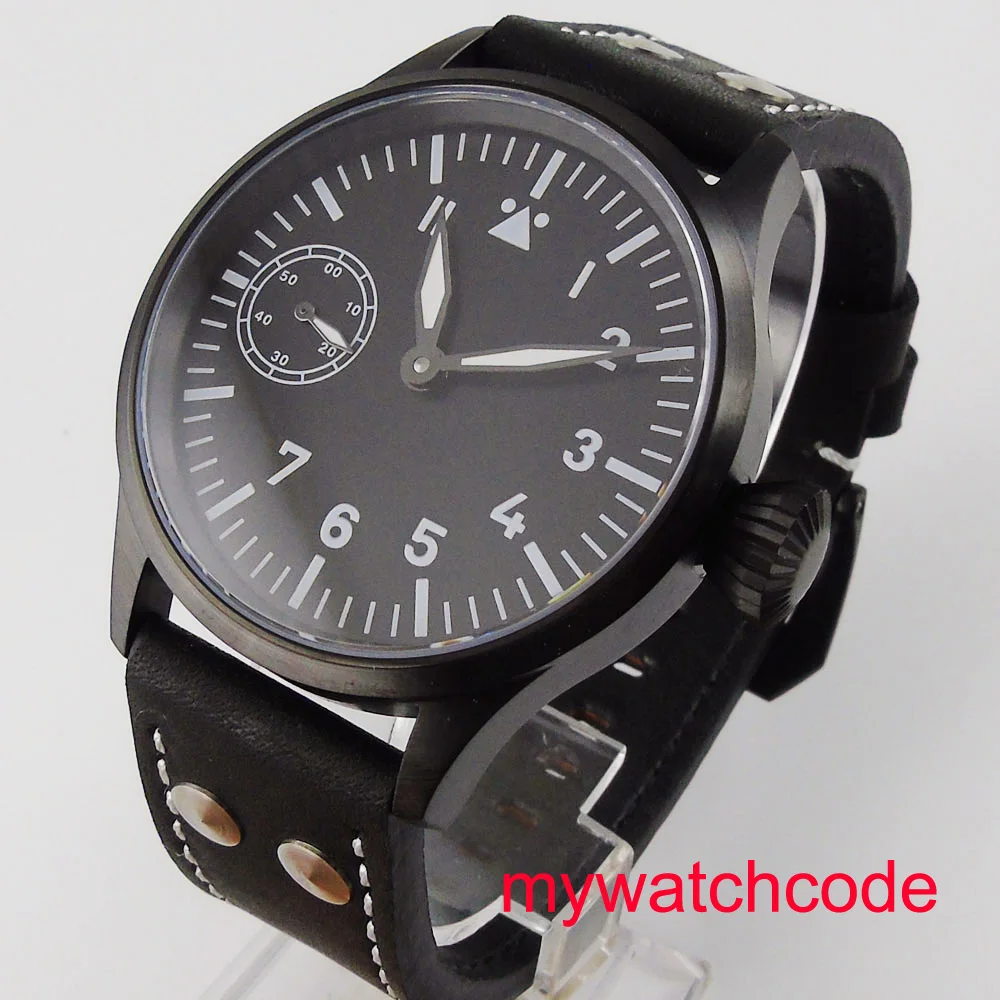 43mm black dial leather strap 6497 hand winding movement men's watch Black PVD case Relogio Masculino
43mm black dial leather strap 6497 hand winding movement men's watch Black PVD case Relogio Masculino