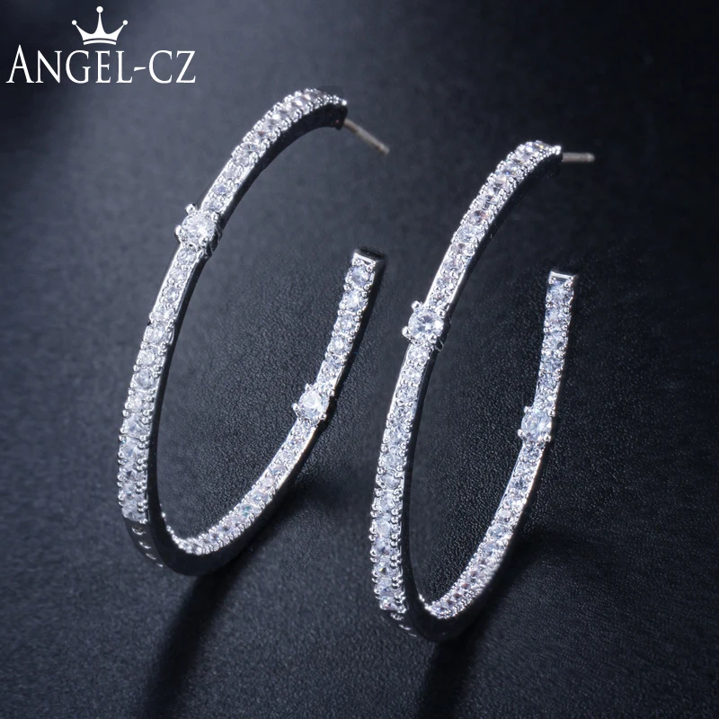 Angelcz Designer Micro Pave Double Side Cubic Zirconia Silvery Pins Circle Loop Jewelry Women Large Round Hoop Earrings AE230
Angelcz Designer Micro Pave Double Side Cubic Zirconia Silvery Pins Circle Loop Jewelry Women Large Round Hoop Earrings AE230