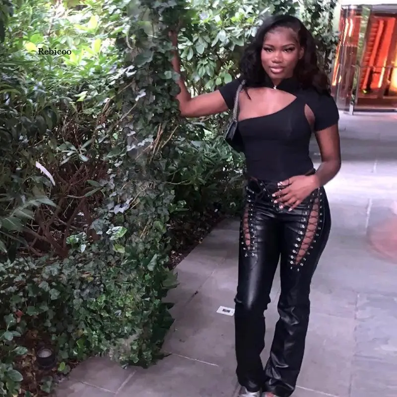 Faux PU High Waist Pants Women Chic Hollow Out Bandage Sexy Summer Trend Leather Club Trousers Slim Streetwear Punk Harajuku
Faux PU High Waist Pants Women Chic Hollow Out Bandage Sexy Summer Trend Leather Club Trousers Slim Streetwear Punk Harajuku