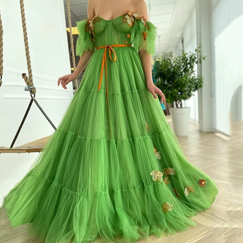BridalAffair Elegant Green Off The Shoulder Tulle Prom Dress New Arrival A-Line Short Sleeves Flowers Evening Dress Plus Size
BridalAffair Elegant Green Off The Shoulder Tulle Prom Dress New Arrival A-Line Short Sleeves Flowers Evening Dress Plus Size