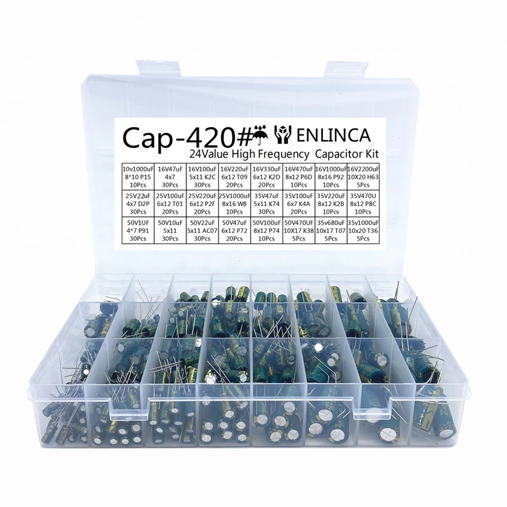 24Value capacitor kit 16V 25v 35V 50V 22uf 0.1uf 0.22uf 220uf 100uf 1000uf 2200uf 3300uf aluminum electrolytic capacitor 420pcs
24Value capacitor kit 16V 25v 35V 50V 22uf 0.1uf 0.22uf 220uf 100uf 1000uf 2200uf 3300uf aluminum electrolytic capacitor 420pcs