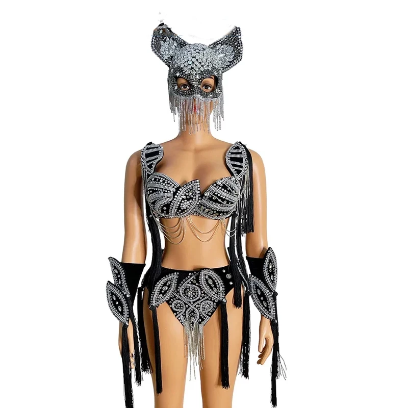 Sexy Pole Dance Clothing Black Fringed Bikini Big Stones Headdress Women Carnival Gogo Costume Stage Festival Outfit XS2407
Sexy Pole Dance Clothing Black Fringed Bikini Big Stones Headdress Women Carnival Gogo Costume Stage Festival Outfit XS2407