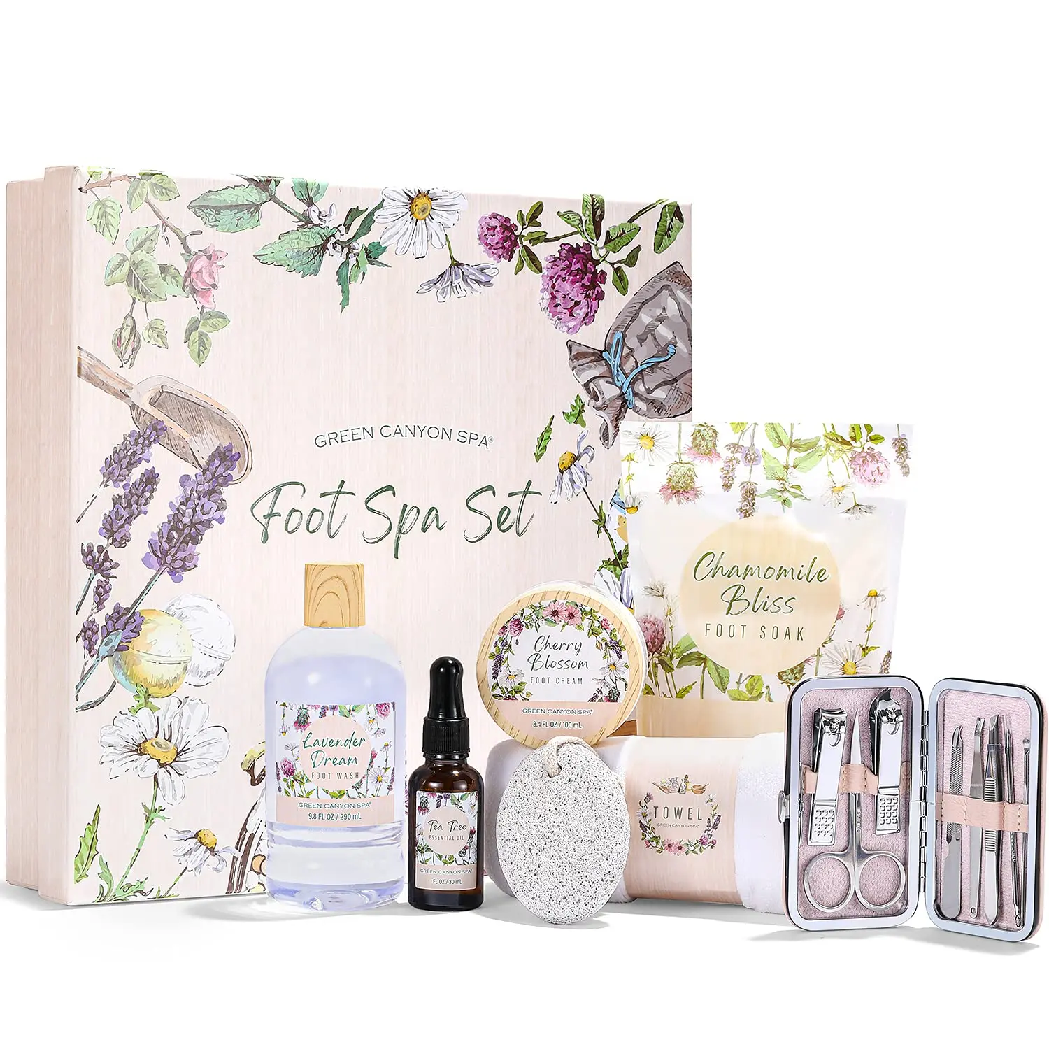 Foot Spa Set with Pedicure Tools, Foot Care Set with Tea Tree Essential Oil, Bath Epsom Salts, Foot Lotion
Foot Spa Set with Pedicure Tools, Foot Care Set with Tea Tree Essential Oil, Bath Epsom Salts, Foot Lotion