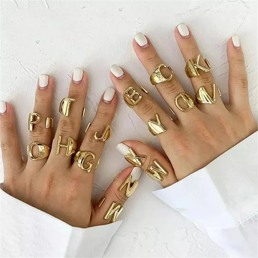 New A-Z English Letter Metal Adjustable Opening Ring Fashion Name Letter Ring Women's Party Jewelry Men's And Women's Unisex
New A-Z English Letter Metal Adjustable Opening Ring Fashion Name Letter Ring Women's Party Jewelry Men's And Women's Unisex