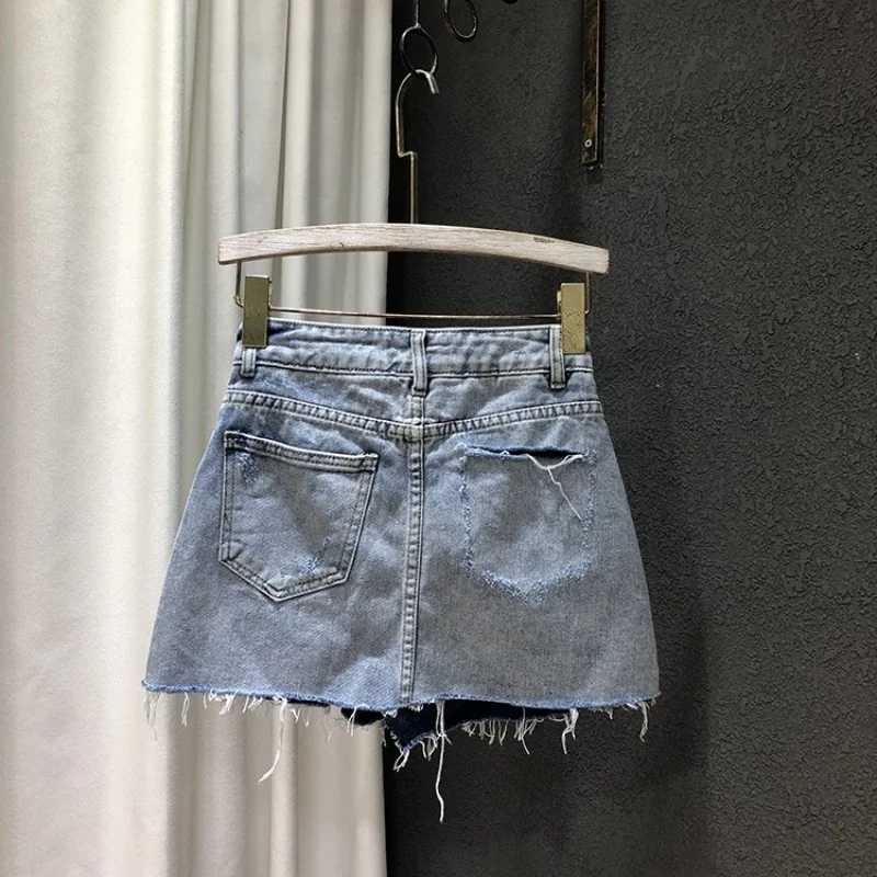 Fashion Summer Slim Hole Ripped Irregular Denim Skirts Women Thin Tassel Casual Wrap Mini Skirts Sweet High Waist A-Line Skirt
Fashion Summer Slim Hole Ripped Irregular Denim Skirts Women Thin Tassel Casual Wrap Mini Skirts Sweet High Waist A-Line Skirt