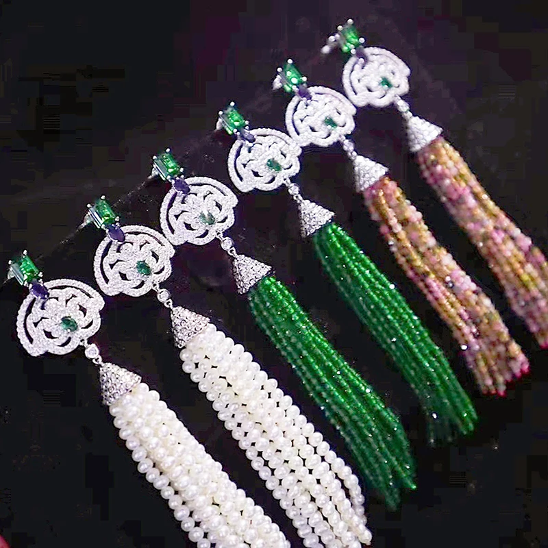 Fine Jewelry Hypoallergenic 925 Sterling Silver Fan Nano Freshwater Pearl Tourmaline Beads Tassel Long Earrings for Women
Fine Jewelry Hypoallergenic 925 Sterling Silver Fan Nano Freshwater Pearl Tourmaline Beads Tassel Long Earrings for Women