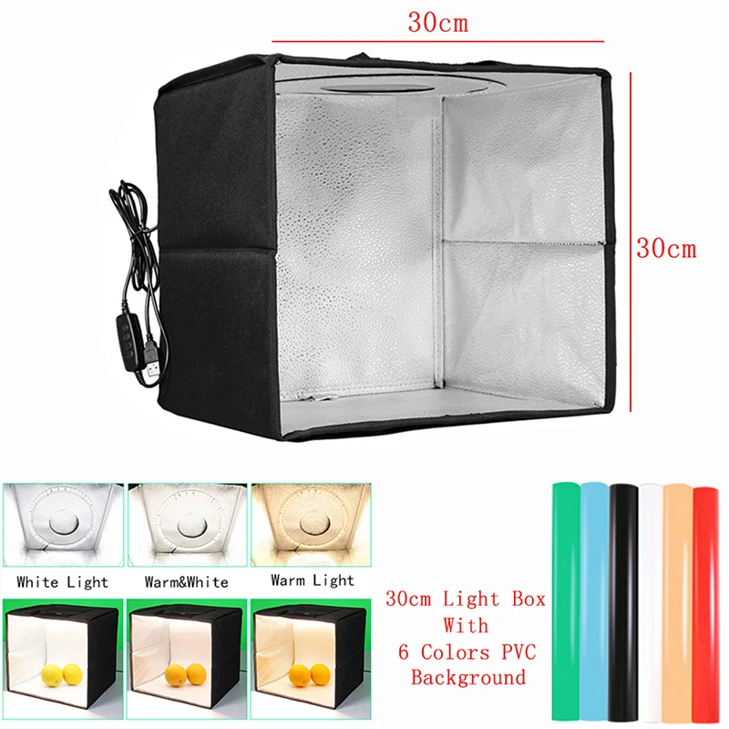 Dimmable 30cm Photo Box Photography Lighting Box Light Tent Softbox for Studio Small Product Shooting
Dimmable 30cm Photo Box Photography Lighting Box Light Tent Softbox for Studio Small Product Shooting