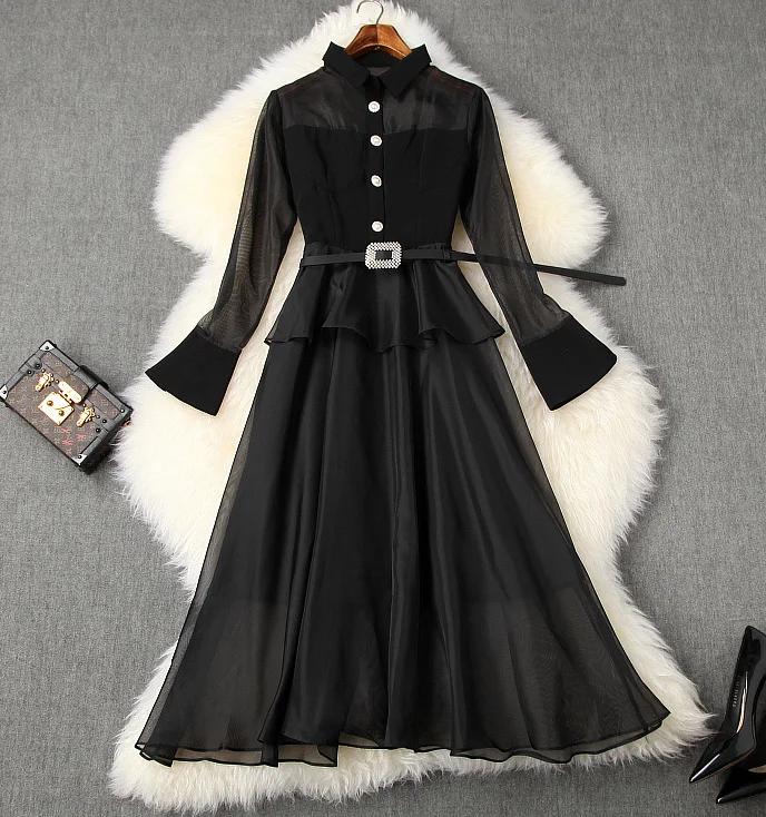 Spring Women's New Temperament Lapel Royal Sister Wind Closure Ruffled Midi Net Dress T3730
Spring Women's New Temperament Lapel Royal Sister Wind Closure Ruffled Midi Net Dress T3730